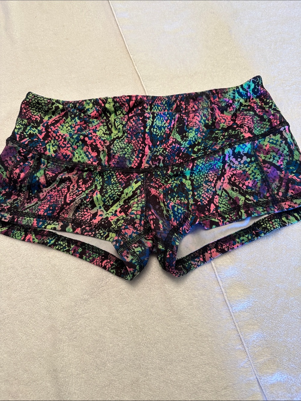 Fleo Women's LOW RISE CONTOUR Snake Print Shorts - Pink, Green, Blue, Purple